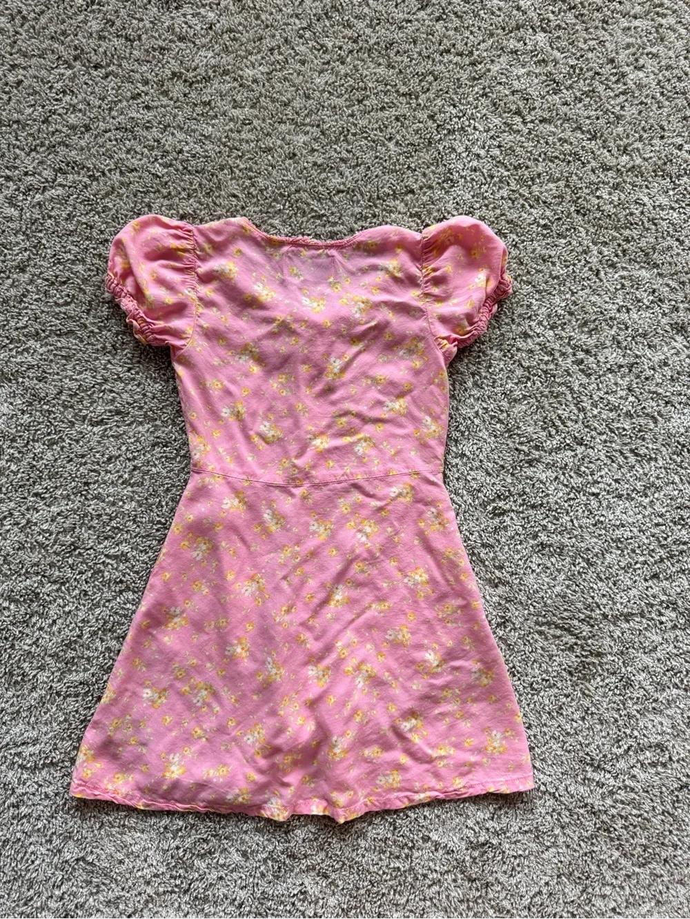Old Navy Girls Pink Floral Dress Size Small 6/7 Puff Sleeve Button Front